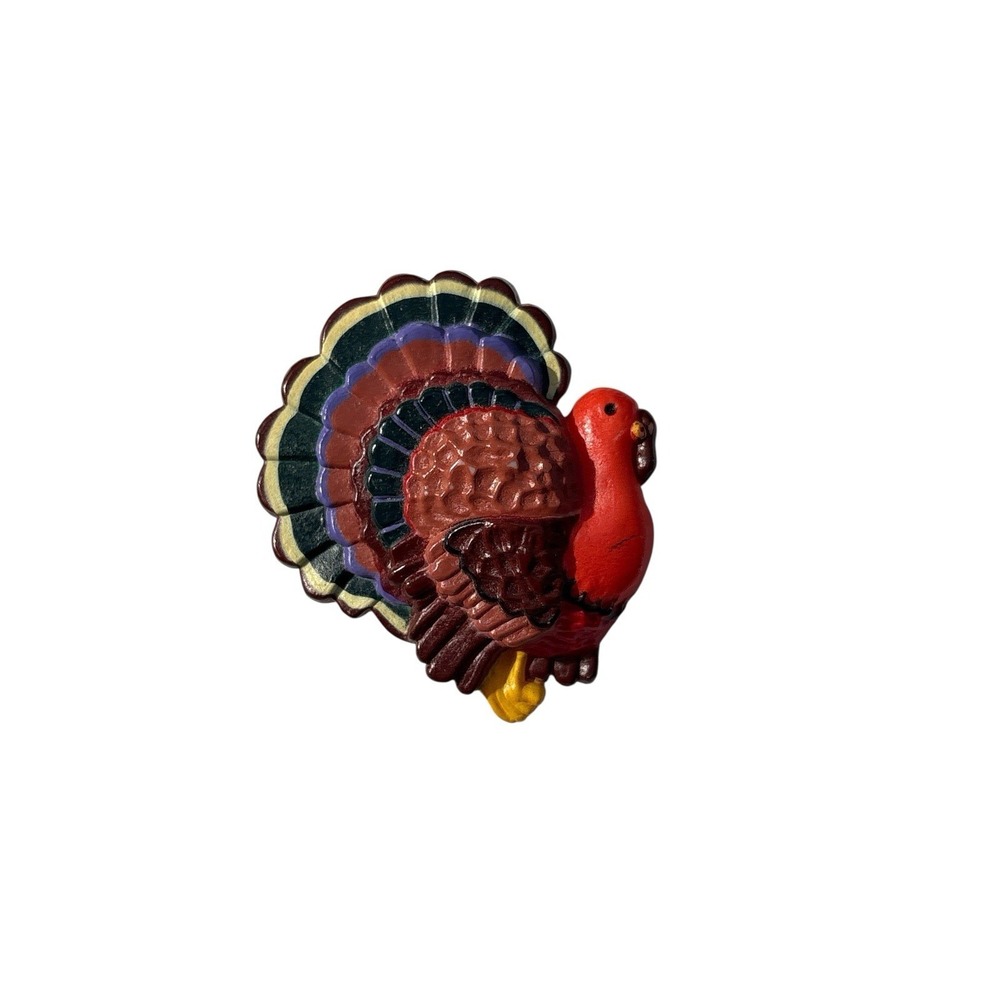 Vintage Signed Hallmark Cards Multicolor Fall Thanksgiving Turkey Brooch Pin